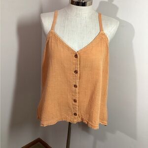 Retro O’Neill L Crop Tank Button-Down Top Cotton Orange